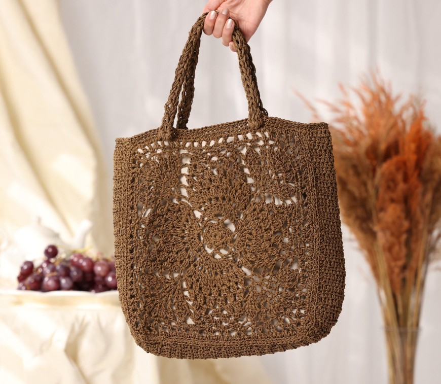 Brown hand-woven tote bag