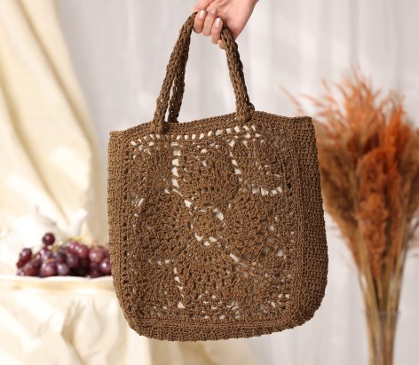 Brown hand-woven tote bag