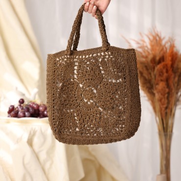 Brown hand-woven tote bag