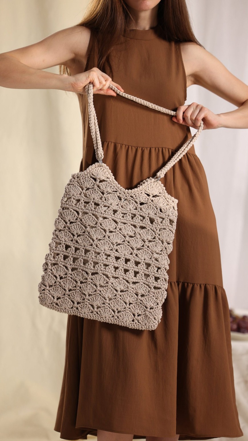 Beige Knitted Shoulder Bag