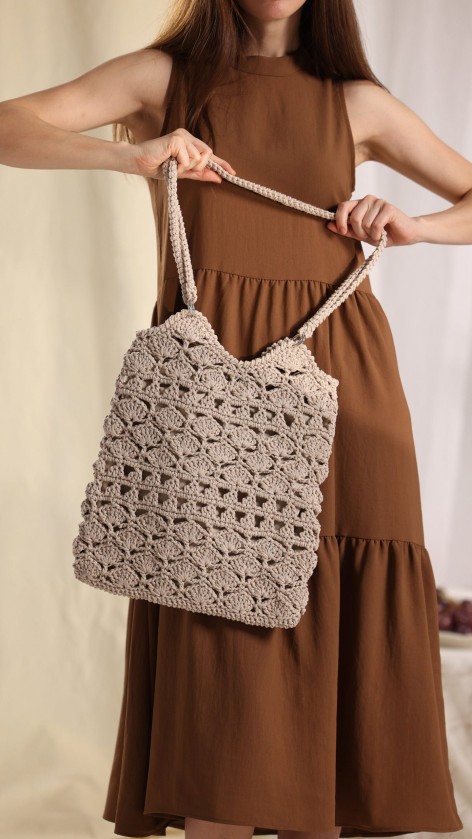 Beige Knitted Shoulder Bag