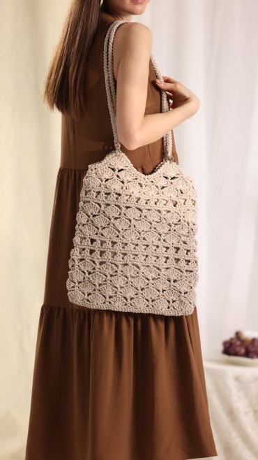 Beige Knitted Shoulder Bag
