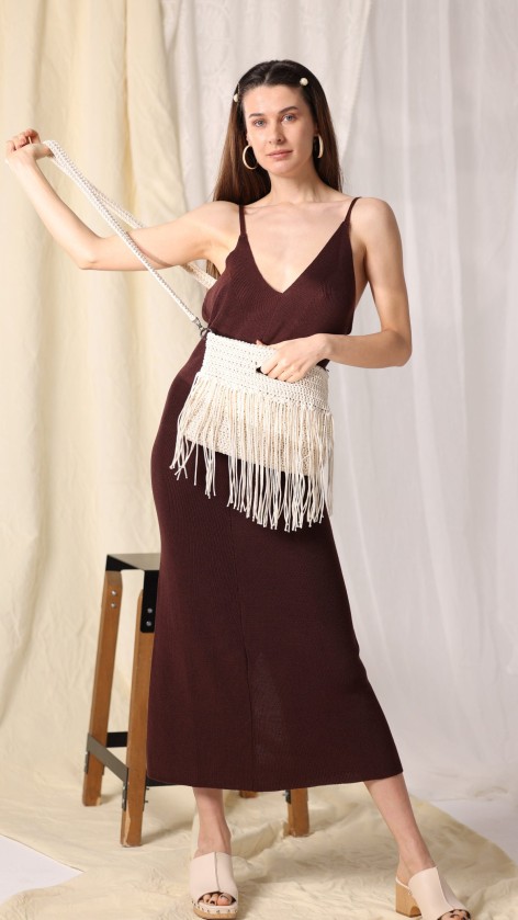 Cream Cotton Fringe Handbag