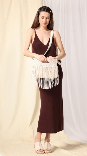 Cream Cotton Fringe Handbag
