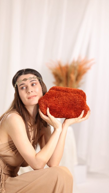 Rust Plush Yarn Clutch Bag