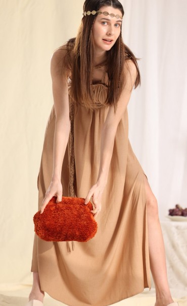 Rust Plush Yarn Clutch Bag