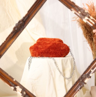 Rust Plush Yarn Clutch Bag