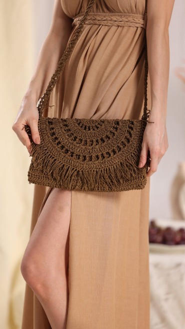 Bohemian Brown Cotton Tassel Crossbody Bag