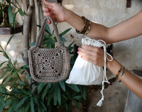 Square Crochet Cotton Handbag