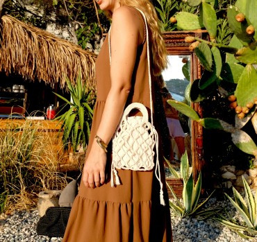 White Cotton Drawstring Crossbody Bag