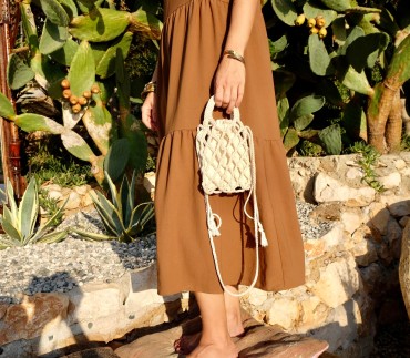 White Cotton Drawstring Crossbody Bag