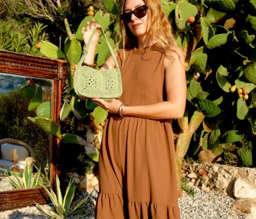 Green Organic Cotton Crochet Shoulder Bag