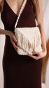 Cream Cotton Fringe Crossbody Bag