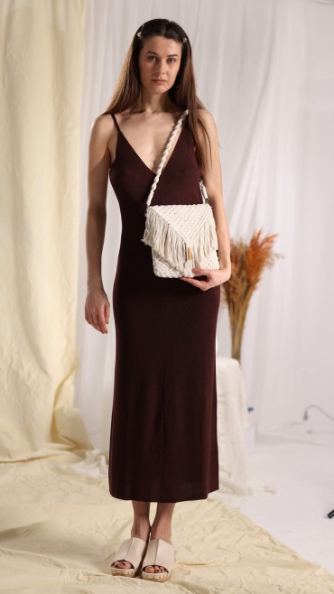 Cream Cotton Fringe Crossbody Bag