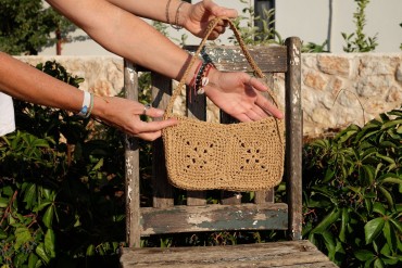 Beige Organic Cotton Crochet Shoulder Bag