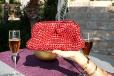 Red Raffia Handwoven Clutch