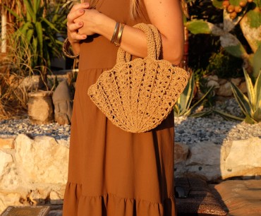 Beige Organic Cotton Shell-Shaped Handbag