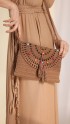 Brown Cotton Colorful Beaded Crossbody Bag