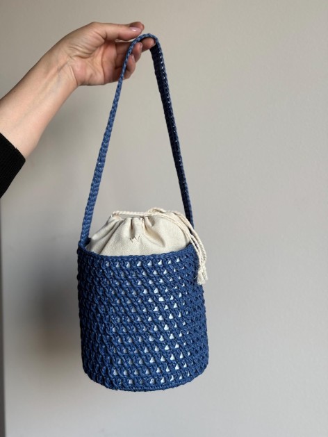 Blue Cotton Woven Bucket Bag