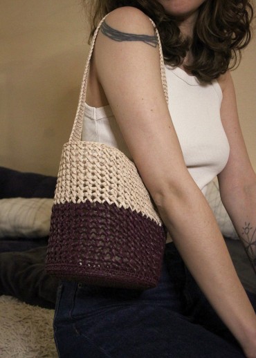 Two-Tone Raffia & Cotton Bucket Bag