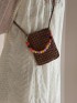 Brown Raffia Crossbody Bag with Colorful Beads