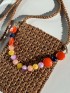 Brown Raffia Crossbody Bag with Colorful Beads