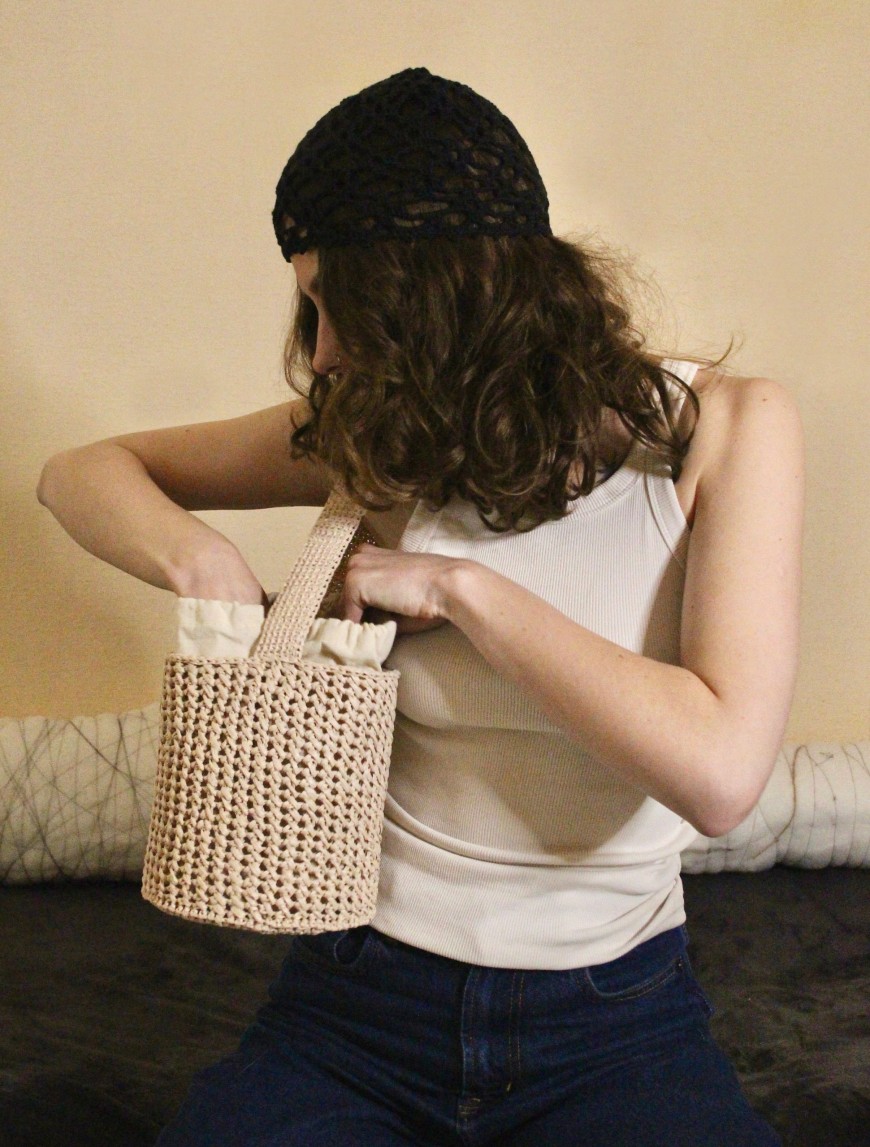 Natural Beige Handwoven Bucket Bag