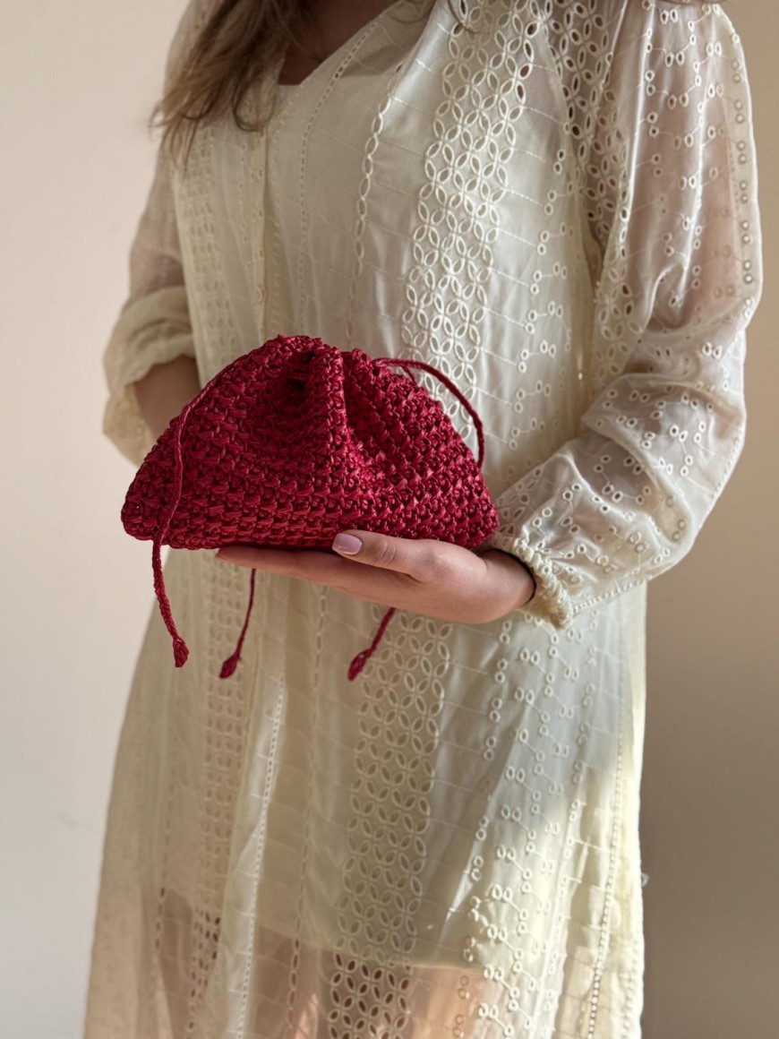Red Raffia Drawstring Bag