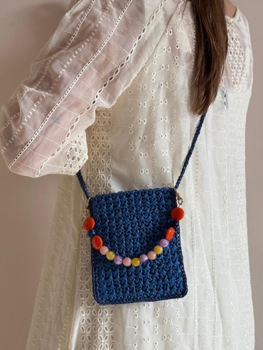 Blue Raffia Crossbody Bag...