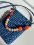 Blue Raffia Crossbody Bag with Beaded Detail