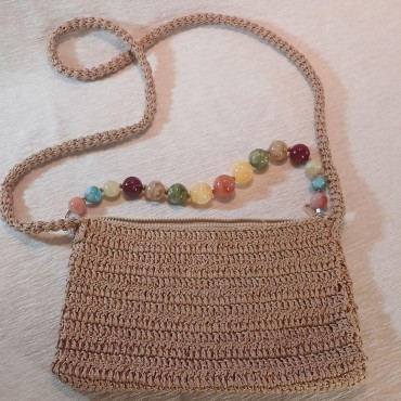 Colorful beaded wicker straw crossbody bag
